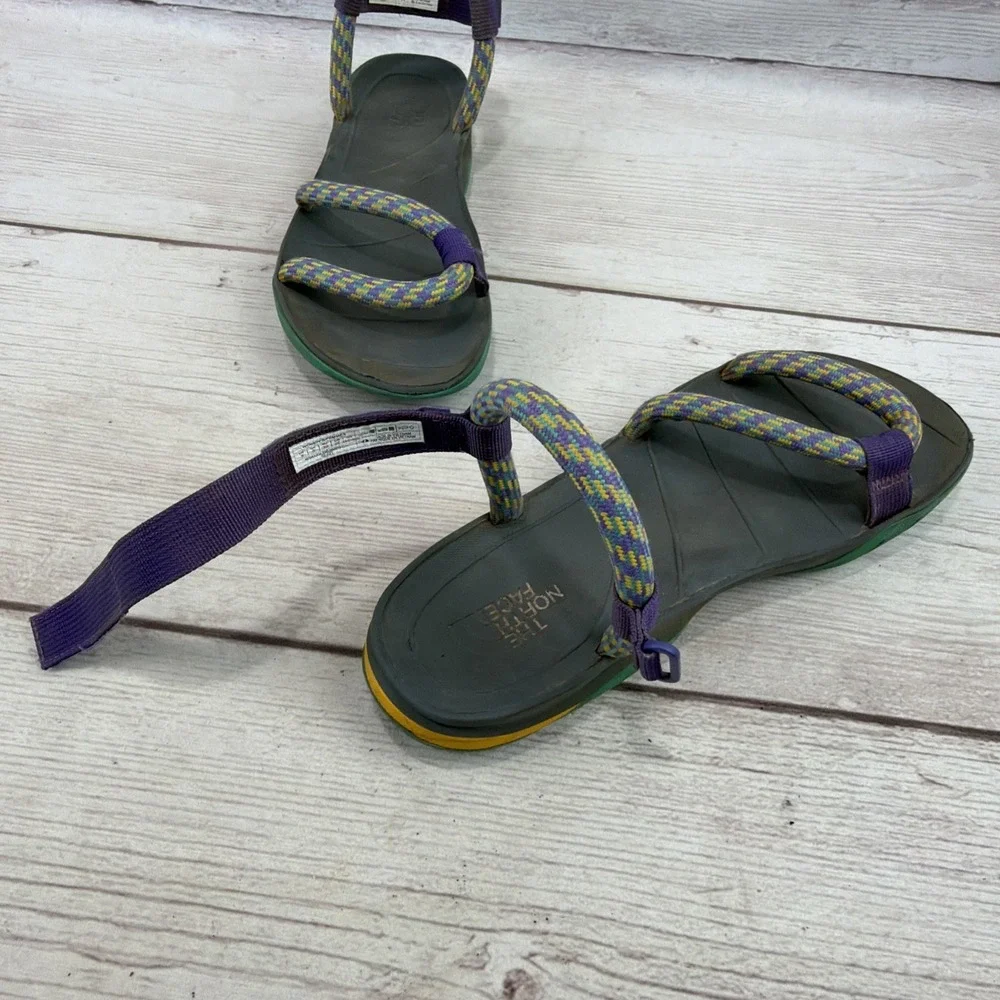 The North Face Women's 8 Skeena Outdoor Rope Sandals Gray Teal Purple Yellow
